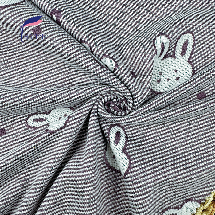 Wholesale 94%P6%SP Twill Jacquard Knit - Purple Base W/ Printed Cute Rabbits, 240gsm Heavyweight Plush for Loungewear & Dresses - Image 3