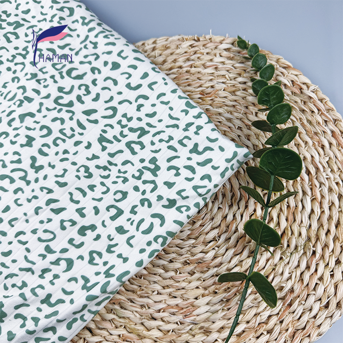 Wholesale 94%P 6%SP Fabric for Cream Base with Green Polka Dots 180gsm 4-Way Stretch Ribbed Knit for Tops & Bottoms - Image 2