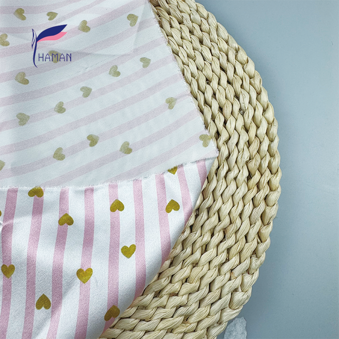 58 Silk Satin Poplin Fabric Lightweight and Comfortable Pink-White Stripe with Gold Heart Print-for Home Decor and Dresses - Image 4
