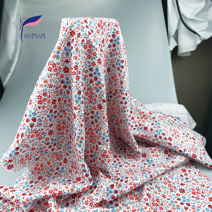 100% Cotton 2/2 Z Twill Fabric Beige Pink Blue Small Floral Print 133gsm Lightweight Breathable Dress Material Woven Technique - Image 6