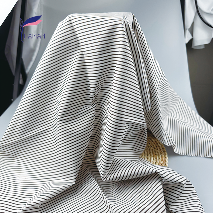 White Black Thin Stripe 100% Cotton Poplin 109gsm - Soft Comfortable Fabric for Dresses, Pants & Workwear Uniforms - Image 3