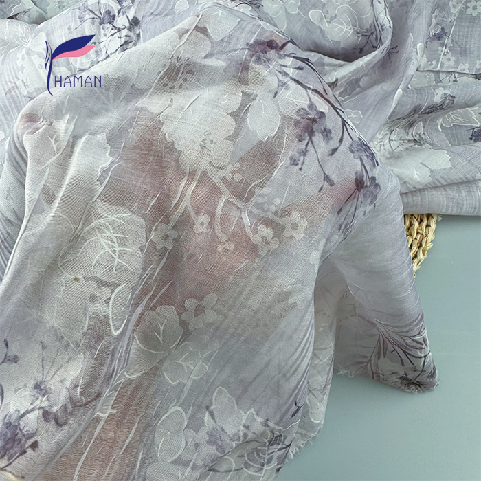 Wholesale 100% Polyester Crinkle Fabric Lilac All-Over Floral Print 40gsm Ultra-Sheer Luxury Scarves Cheongsam Crepe Interlining - Image 2