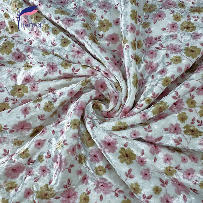 Wholesale 95%P 5%SP Velvet Floral Print Fabric - Small Blossoms on Textured Base, 263gsm Heavyweight for Skirts & Pants - Image 3