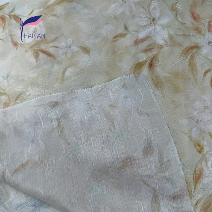 Wholesale 70%P 30%N Solid-Colored Base with Blossom Motifs 60gsm Ultra-Sheer Non-See-Through for Luxury Cheongsam & Scarf Fabric - Image 3