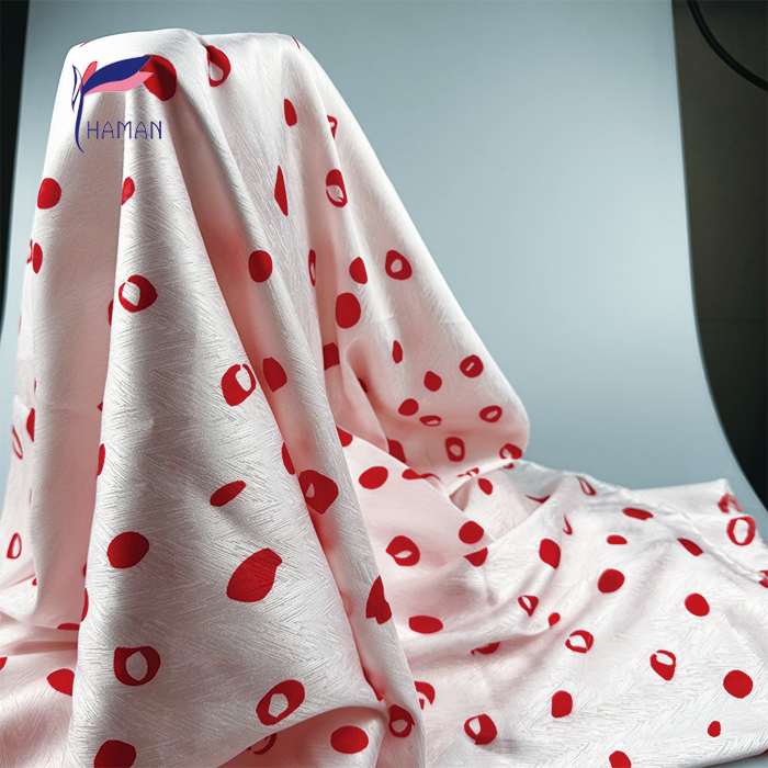Wholesale 100% Polyester Satin Fabric - Pink Base with Red Polka Dots, 96gsm Lightweight Silky Non-Static for Scarves & Dresses - Image 7