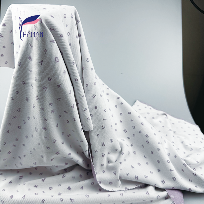 Wholesale 92%P8%SP Jacquard Knit - White Base W/ Lavender Typography Print, 240gsm Heavyweight for Premium Loungewear & Dresses - Image 6