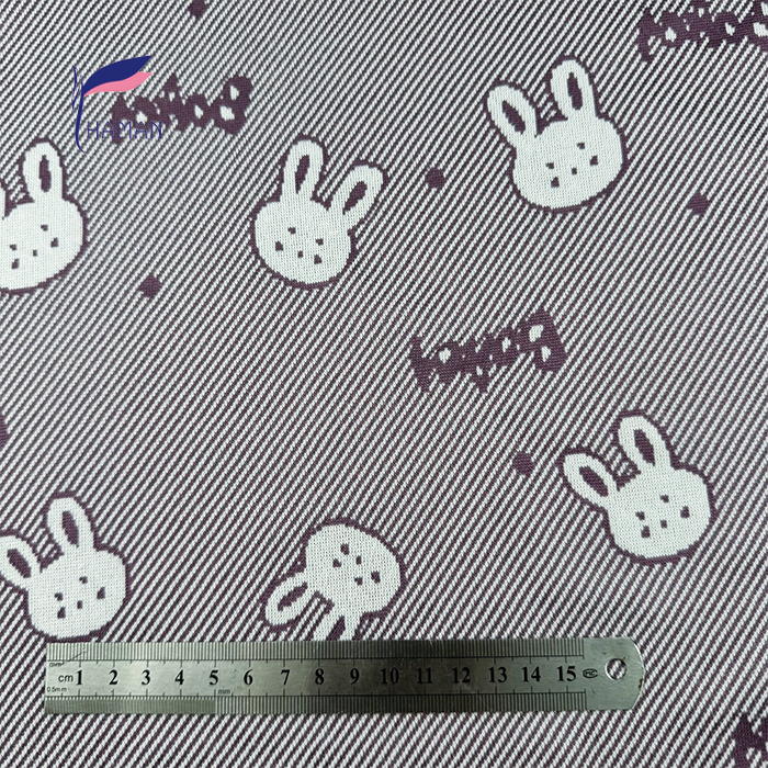 Wholesale 94%P6%SP Twill Jacquard Knit - Purple Base W/ Printed Cute Rabbits, 240gsm Heavyweight Plush for Loungewear & Dresses - Image 2