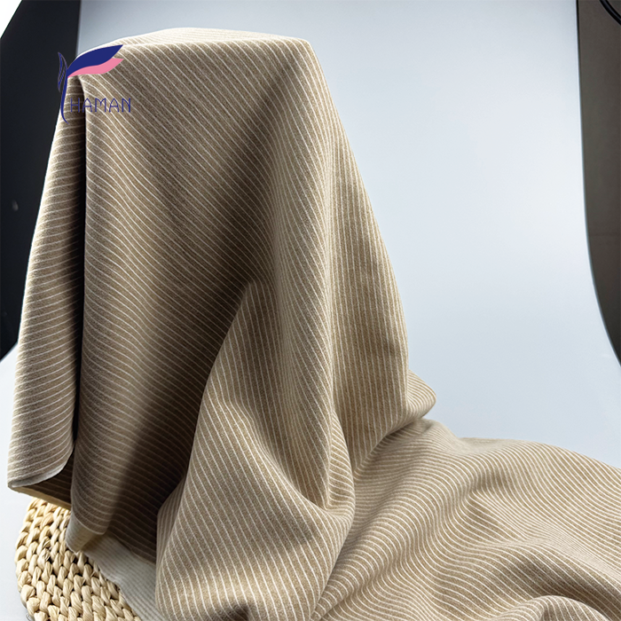 Wholesale 280gsm Wool/Silk/Modacrylic Interlock Knit for Cream & Brown Striped Jacquard Thermal Premium Loungewear Tops for - Image 6