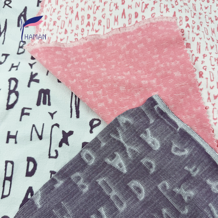 Wholesale Custom Knit Polyester Spandex Fabric 92%P 8%SP 260gsm White Base Purple Print for Children's Wear Home Decor - Image 5