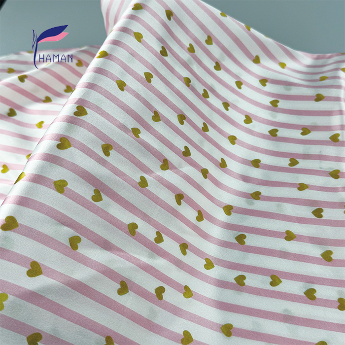 58 Silk Satin Poplin Fabric Lightweight and Comfortable Pink-White Stripe with Gold Heart Print-for Home Decor and Dresses - Image 2