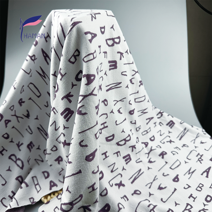 Wholesale Custom Knit Polyester Spandex Fabric 92%P 8%SP 260gsm White Base Purple Print for Children's Wear Home Decor - Image 6