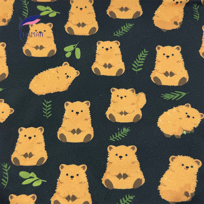 Low Price Wholesale 260gsm 92%P 8%Spandex Knit Polyester Print - Black Base Cartoon Raccoon Heads for Kids Apparel & Home Decor - Image 2