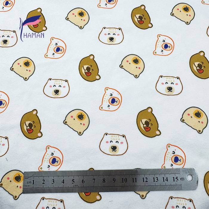 Low Price Wholesale 260gsm 92%P 8%Spandex Knit Polyester Print - White Base Cartoon Bear Heads for Kids Apparel & Home Decor - Image 6