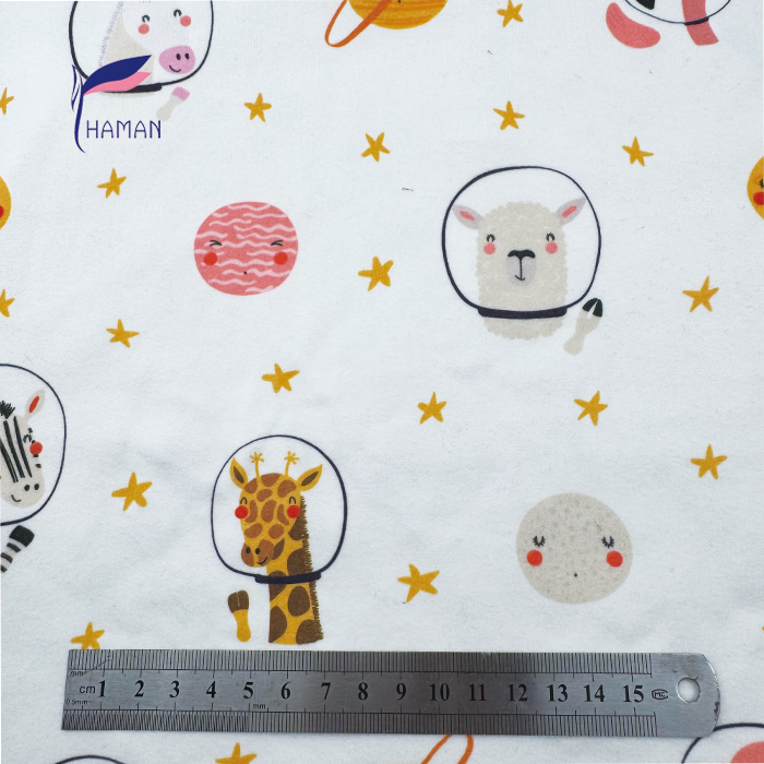 Low Price Wholesale 260gsm 92%P 8%Sp Knit Polyester Print - White Cartoon Animal & Planet Pattern Kids Apparel & Home Decor - Image 6