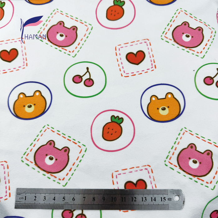 Low Price Wholesale 260gsm 92%P 8%Sp Knit Polyester Print - White Cartoon Bear & Fruit Pattern for Kids Apparel & Home Decor - Image 4