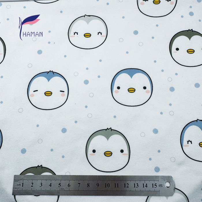 Wholesale 260gsm 92% P 8% SP Knit Polyester Print Fabric White Base with Cartoon Penguin Pattern for Girls' Apparel Home Decor - Image 5