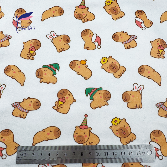 Wholesale Comfortable Low Price 260gsm 92%P 8%Spandex Knit Print - White Capybara Cartoon for Kids Pajamas & Home Decor - Image 5