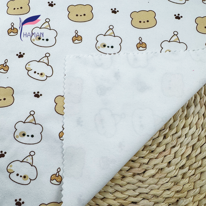 Low Price Wholesale 260gsm 92%P 8%Spandex Knit Polyester Print - White Base Cartoon Bear Heads for Kids Apparel & Home Decor - Image 5