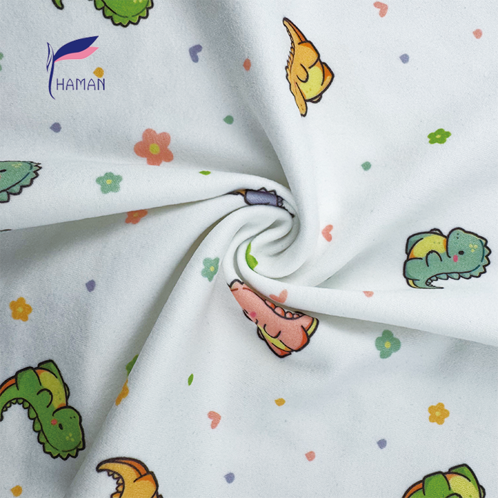 Comfortable Low Price Wholesale 92%P 8%Sp Knit Polyester Print - White Cartoon Dinosaur Pattern for Kids Apparel & Home Decor - Image 5