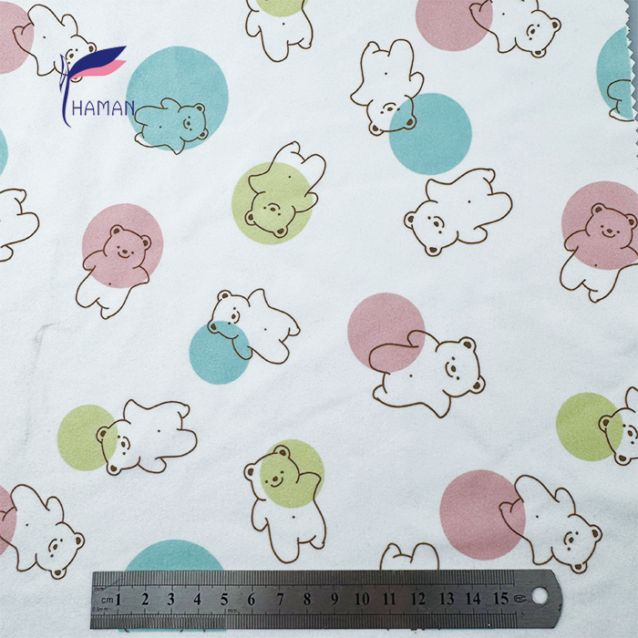 Low Price Wholesale 260gsm 92%P 8%Sp Knit Polyester Print - White Base Cartoon Bear & Colour Heads for Kids Apparel & Home Decor - Image 5