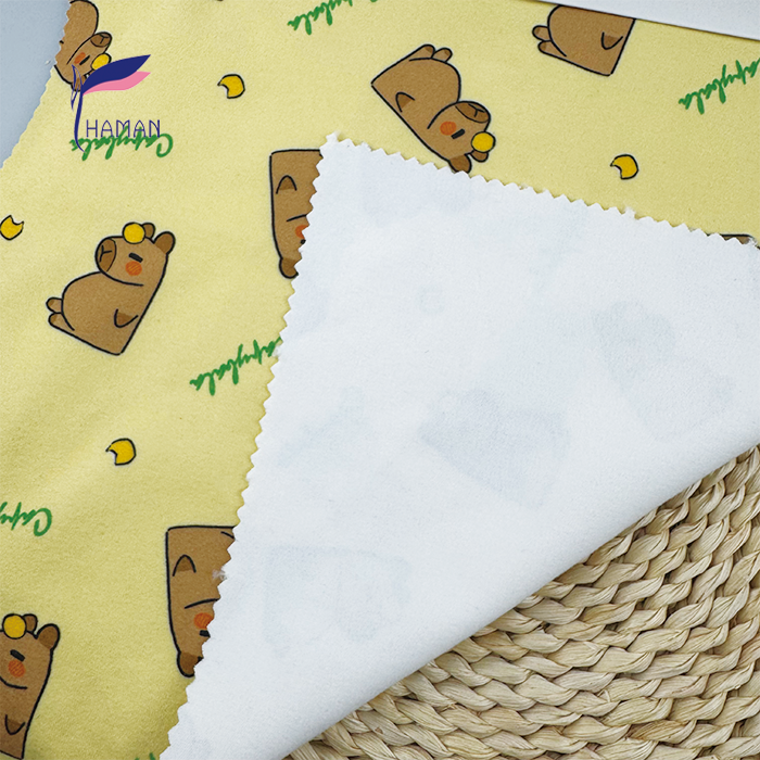 Wholesale Comfortable Low Price 260gsm 92%P 8%Spandex Knit Print - White Capybara Cartoon for Kids Pajamas & Home Decor - Image 5