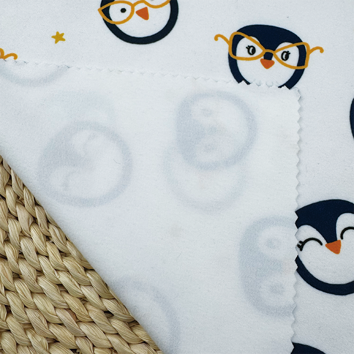 Wholesale 260gsm 92% P 8% SP Knit Polyester Print Fabric White Base with Cartoon Penguin Pattern for Girls' Apparel Home Decor - Image 2