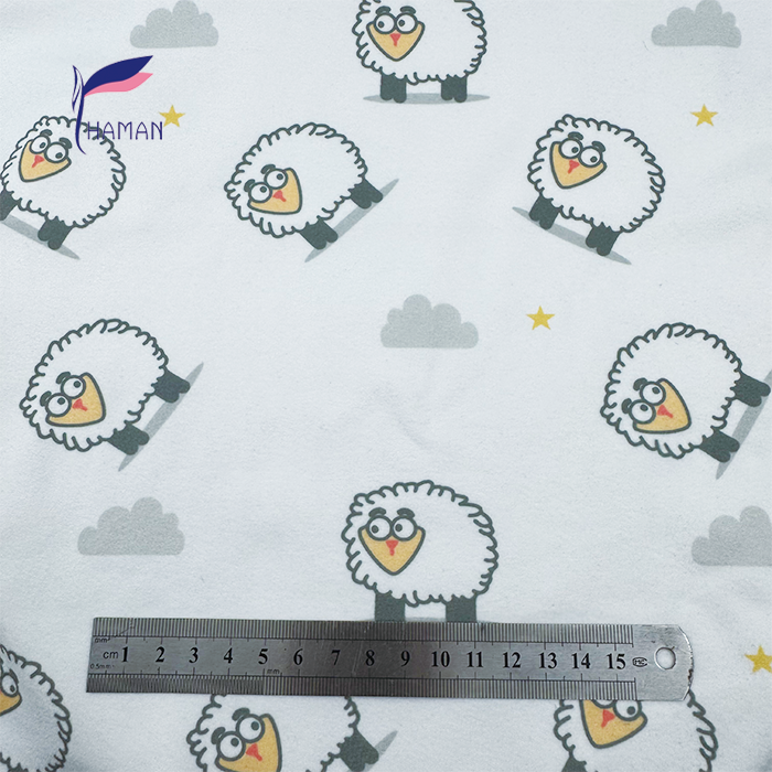Wholesale 260gsm 92% P 8% SP Knit Polyester White Base with Cartoon Sheep Pattern for Girls Home Decor Kids Apparel Low Price - Image 6