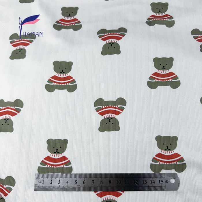 Wholesale 94% Polyester 6% Spandex White Bear Print Knitted Fabric 240gsm for Kids Wear Home Textile, Factory Price - Image 3