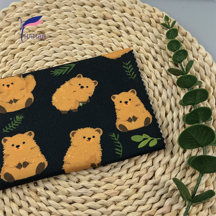 Low Price Wholesale 260gsm 92%P 8%Spandex Knit Polyester Print - Black Base Cartoon Raccoon Heads for Kids Apparel & Home Decor - Image 6
