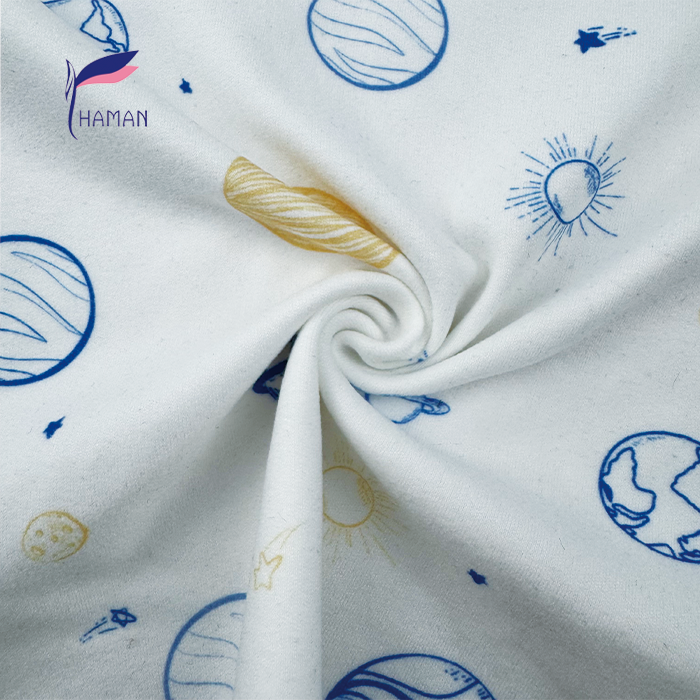 Low Price Wholesale 260gsm 92%P 8%Spandex Knit Polyester Print - White Base Cartoon Planet Pattern for Kids Apparel & Home Decor - Image 6