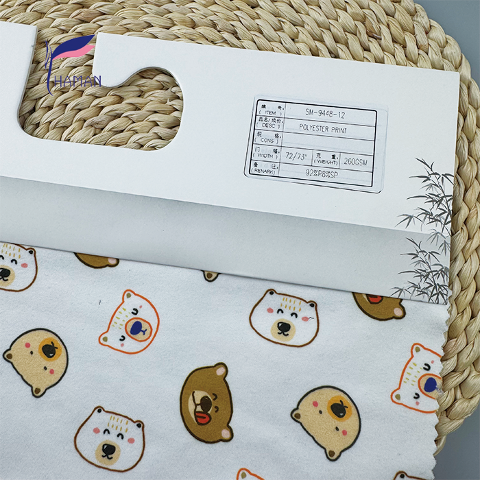 Low Price Wholesale 260gsm 92%P 8%Spandex Knit Polyester Print - White Base Cartoon Bear Heads for Kids Apparel & Home Decor - Image 5