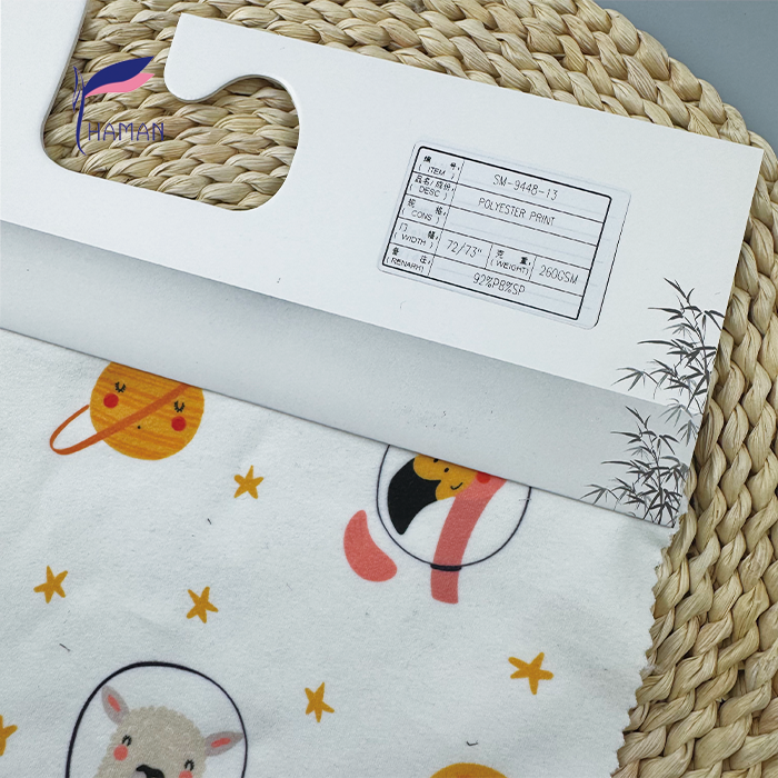 Low Price Wholesale 260gsm 92%P 8%Sp Knit Polyester Print - White Cartoon Animal & Planet Pattern Kids Apparel & Home Decor - Image 5