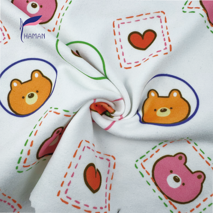 Low Price Wholesale 260gsm 92%P 8%Sp Knit Polyester Print - White Cartoon Bear & Fruit Pattern for Kids Apparel & Home Decor - Image 3