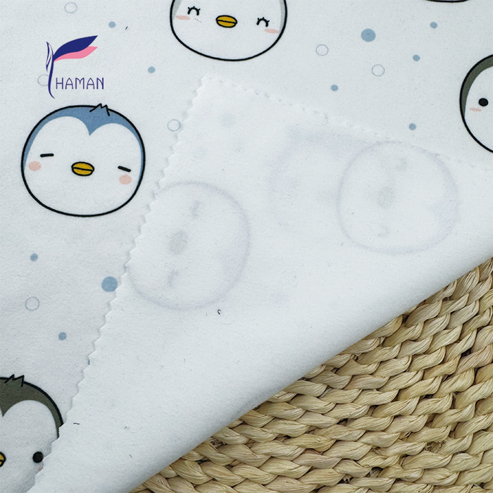 Wholesale 260gsm 92% P 8% SP Knit Polyester Print Fabric White Base with Cartoon Penguin Pattern for Girls' Apparel Home Decor - Image 4