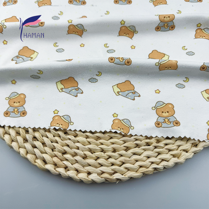 Comfortable Low Price Wholesale 260gsm 92%P 8%Spandex Knit Polyester Print - White Pajama Bear Cartoon for Kids Sleepwear - Image 4