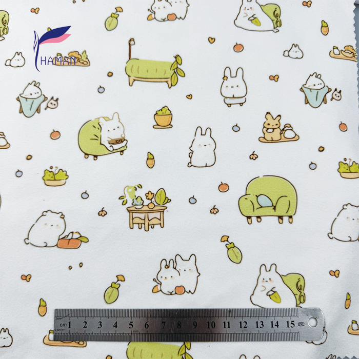 Comfortable Low Price 260gsm 92%P 8%Spandex Knit Print - White Bunny Cartoon for Kids Pajamas & Sleepwear Wholesale - Image 3