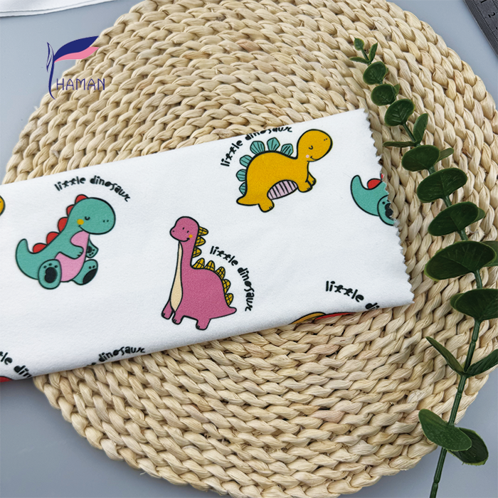 Comfortable Low Price Wholesale 92%P 8%Sp Knit Polyester Print - White Cartoon Dinosaur Pattern for Kids Apparel & Home Decor - Image 6