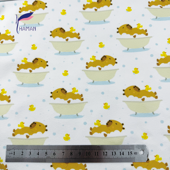Wholesale Comfortable Low Price 260gsm 92%P 8%Spandex Knit Print - White Capybara Cartoon for Kids Pajamas & Home Decor - Image 5
