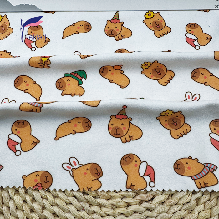 Wholesale Comfortable Low Price 260gsm 92%P 8%Spandex Knit Print - White Capybara Cartoon for Kids Pajamas & Home Decor - Image 4