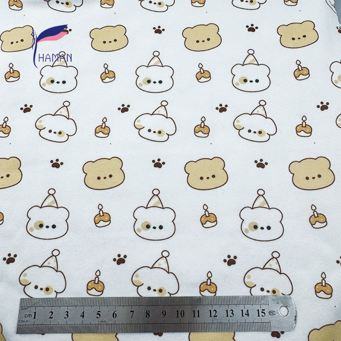 Low Price Wholesale 260gsm 92%P 8%Spandex Knit Polyester Print - White Base Cartoon Bear Heads for Kids Apparel & Home Decor - Image 4