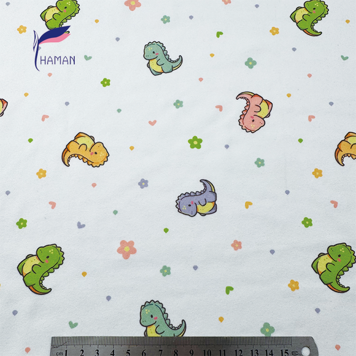 Comfortable Low Price Wholesale 92%P 8%Sp Knit Polyester Print - White Cartoon Dinosaur Pattern for Kids Apparel & Home Decor - Image 4