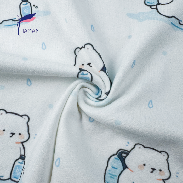 Low Price Wholesale 260gsm 92%P 8%Spandex Knit Polyester Print - White Base Cartoon Bear Heads for Kids Apparel & Home Decor - Image 4