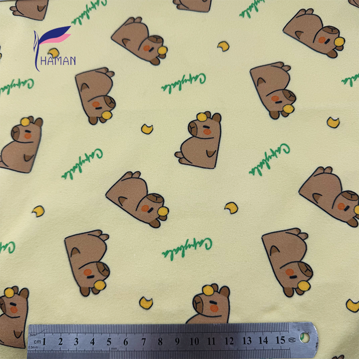 Wholesale Comfortable Low Price 260gsm 92%P 8%Spandex Knit Print - White Capybara Cartoon for Kids Pajamas & Home Decor - Image 4