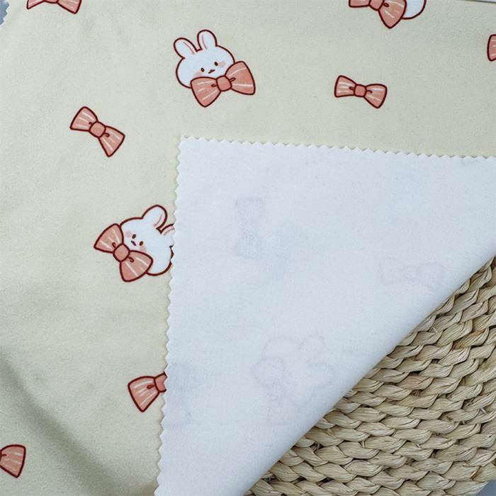 Wholesale Comfortable Low Price 260gsm 92%P 8%Spandex Knit Print - White Rabbits and Bows Cartoon for Kids Pajamas & Home Decor - Image 4