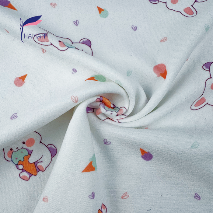 Wholesale Comfortable Low Price 260gsm 92%P 8%Sp Knit Print - White Rabbits & Ice Cream Cartoon for Kids Pajamas & Home Decor - Image 3