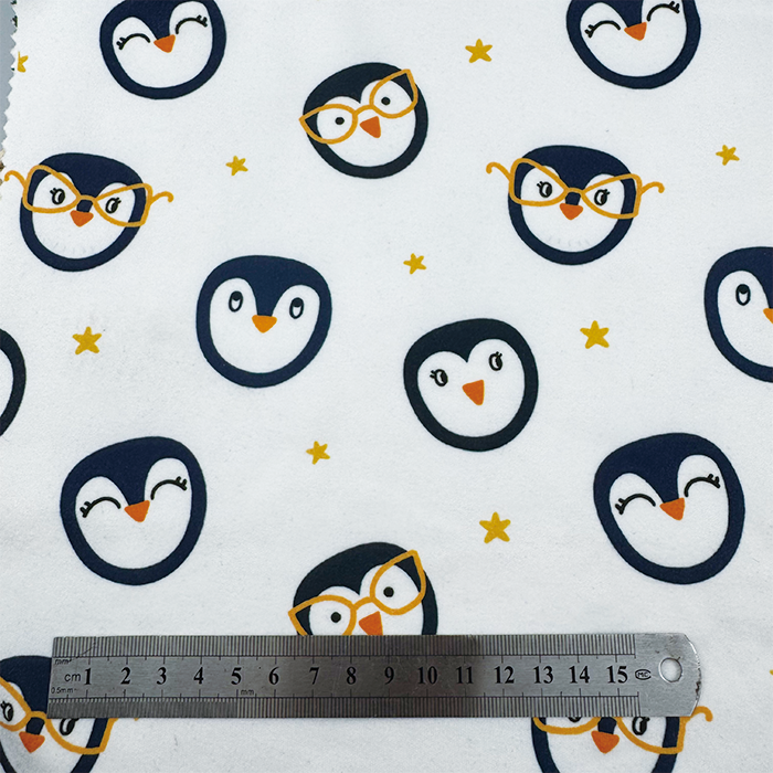 Wholesale 260gsm 92% P 8% SP Knit Polyester Print Fabric White Base with Cartoon Penguin Pattern for Girls' Apparel Home Decor - Image 3