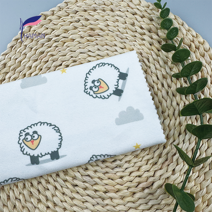 Wholesale 260gsm 92% P 8% SP Knit Polyester White Base with Cartoon Sheep Pattern for Girls Home Decor Kids Apparel Low Price - Image 4