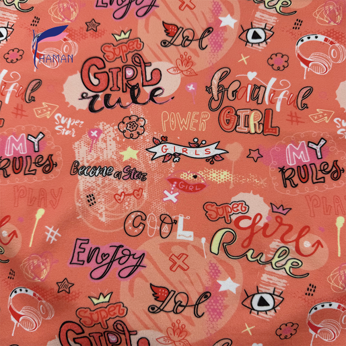 Wholesale Custom Color 260gsm 92%P 8%Spandex Knit Polyester Print Fabric - Word Pattern for Kids Apparel & Home Decor, Low Price - Image 4