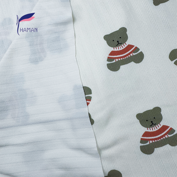 Wholesale 94% Polyester 6% Spandex White Bear Print Knitted Fabric 240gsm for Kids Wear Home Textile, Factory Price - Image 4