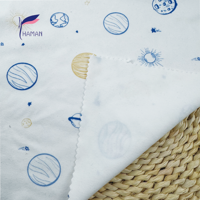 Low Price Wholesale 260gsm 92%P 8%Spandex Knit Polyester Print - White Base Cartoon Planet Pattern for Kids Apparel & Home Decor - Image 5